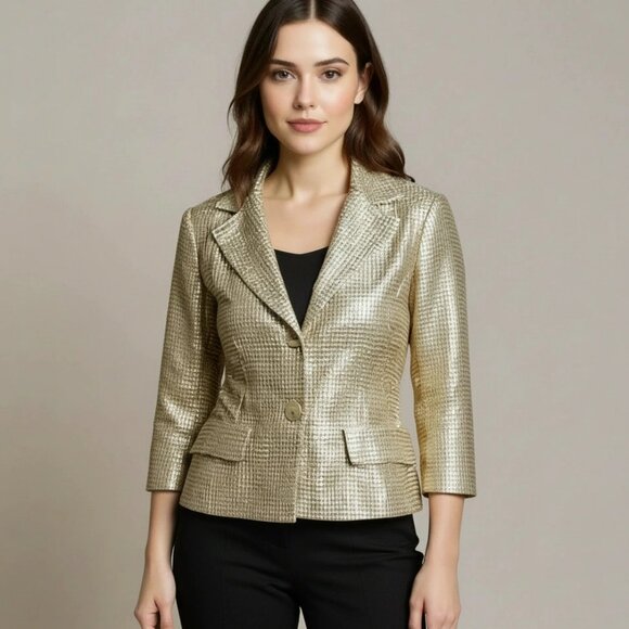 ALBERTO MAKALI Metallic Gold Dot Bling Fancy Designer Blazer Party Jacket - Picture 1 of 15